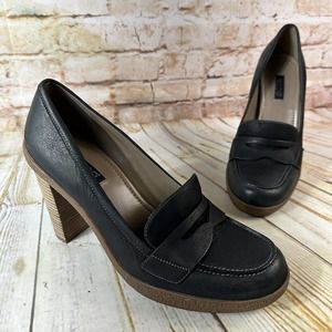 ECCO Nomane Womens Size 41 EU 10-10.5 US Black Leather Penny Loafer Heels Shoes